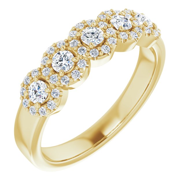 0.50 ct. Round Cut Diamond 5 Stone Halo Wedding Band-VIRABYANI
